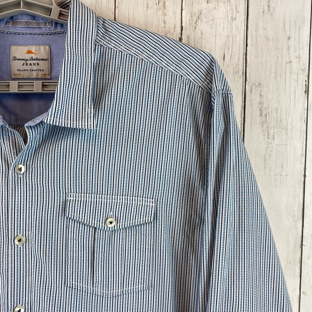 Tommy Bahama Blue Cotton Striped Long Sleeve Button-Down Shirt Plus Size XXL - Picture 2 of 13